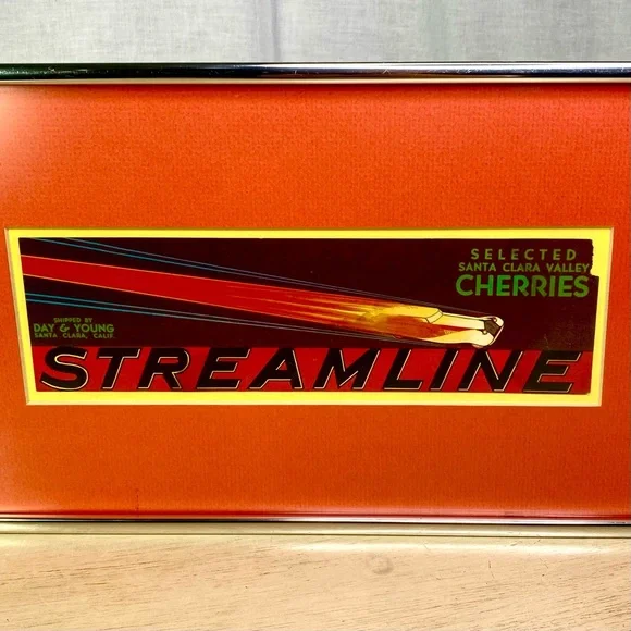 Vintage Rare Original Fruit Crate Label Day & Young Streamline Cherries Art Deco